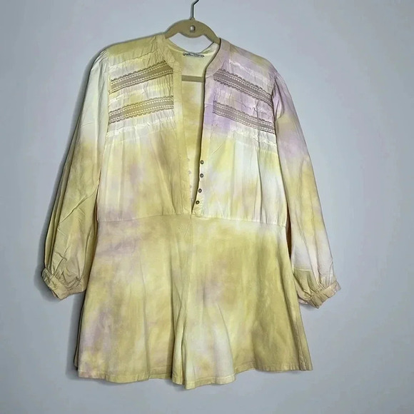 Zara yellow cream tie dye short jumpsuit, M - Picture 6 of 16